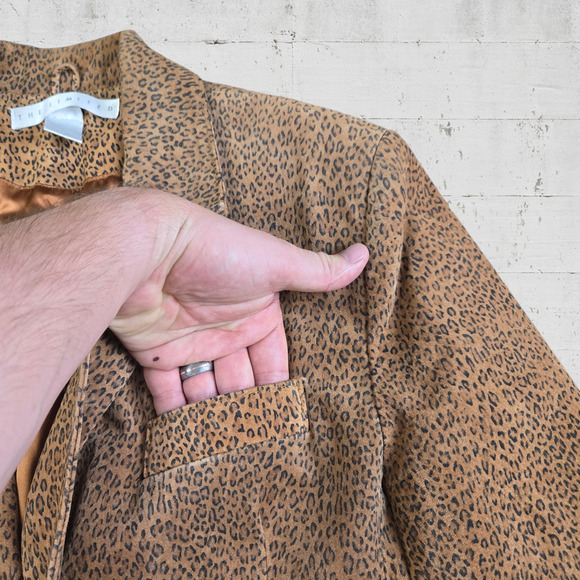 1990s Vintage The Limited Animal Print Maximal Suede Leather Jacket Size Small - Picture 6 of 8